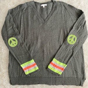Lisa Todd Sweater with Peace Sign Elbow Patches